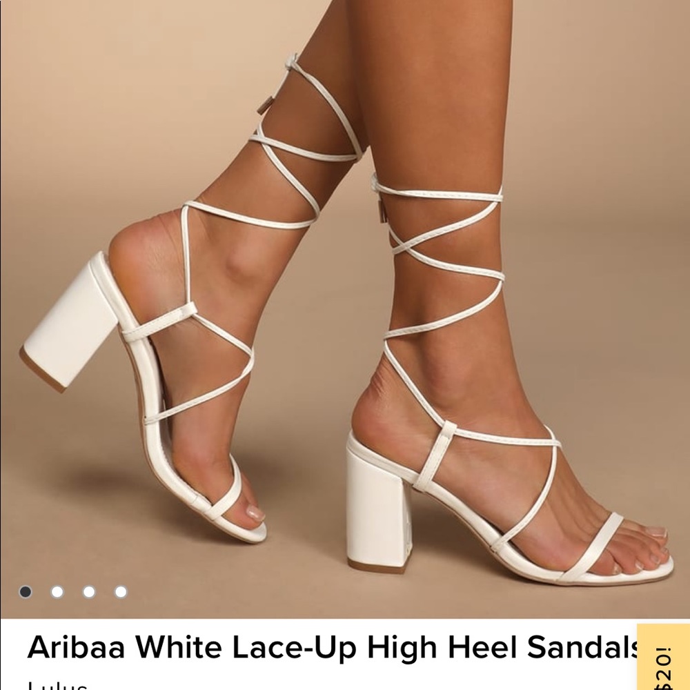 Aribaa White Lace-Up High Heel Sandals